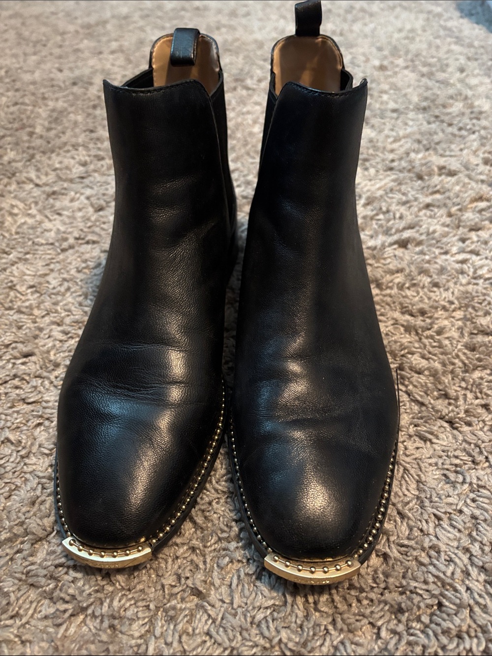 Coach Black Leather Chelsea Ankle Boots with Gold Stud Detailing - Picture 3 of 8
